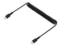 StarTech.com 1 m USB C-laddningskabel, kraftig USB-C-spiralkabel för snabb laddning och synkronisering, USB 2.0 Type-C-kabel, robust aramidfiber, slitstark hane till hane USB-kabel, svart - USB-kabel - 24 pin USB-C (hane) till 24 pin USB-C (hane) - USB 2.0 - 3 A - 1 m - lindad - svart R2CCC-1M-USB-CABLE