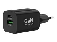 PORT Connect - Strömadapter - GaN-teknik - 45 Watt - 3.4 A - PD, PD 3.0, QC 3.0 - 2 utdatakontakter (USB typ A, 24 pin USB-C) - Europa 900105-EU
