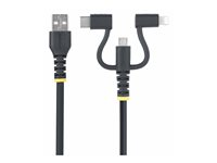 StarTech.com 3.3ft USB Multi Charging Cable, Lightning/Micro-USB/Type-C - USB-kabelsats - 3 A - 1 m - robust, passiv - svart RLTCUB1MBK