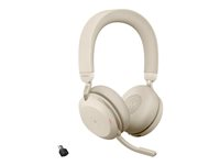 Jabra Evolve2 75 - Headset - på örat - Bluetooth - trådlös - aktiv brusradering - USB-C - ljudisolerande - beige - Certifierad för Microsoft-teams 27599-999-898