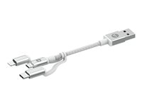 ZAGG - Laddnings-/datakabel - USB hane till mikro-USB typ B, Lightning, USB-C hane - 1 m - vit 409903219