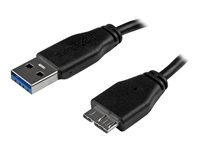 StarTech.com Slim Micro USB 3.0 kabel – 15 cm - USB-kabel - Micro-USB typ B (hane) till USB typ A (hane) - USB 3.0 - 15 cm - formpressad - svart - för P/N: HB30A4AIB, HB30C4AIB, HB31C4AB, S251BMU313, S251BMU3FP, S251BPU313, SMS1BMU313 USB3AUB15CMS