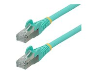 StarTech.com 1m CAT6a Ethernet Cable - Aqua - Low Smoke Zero Halogen (LSZH) - 10GbE 500MHz 100W PoE++ Snagless RJ-45 w/Strain Reliefs S/FTP Network Patch Cord - Patch-kabel - RJ-45 (hane) till RJ-45 (hane) - 1 m - S/FTP - CAT 6a - IEEE 802.3bt - hakfri, tvinnad, formpressad, halogenfri - havsblå NLAQ-1M-CAT6A-PATCH