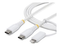 StarTech.com - USB-kabel - USB-C (hane) till USB-C (hane) - USB 2.0 - 3 A - 2 m - 2-i-1, USB Power Delivery (60W), up to 480 Mbps, passiv, robust, flätad kabel - vit 2M-U2-LNTC-CABLE