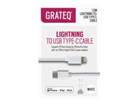 GRATEQ - Lightning-kabel - 24 pin USB-C hane till Lightning hane - 1 m - vit - Strömförsörjningsstöd 85008PD