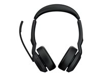 Jabra Evolve2 55 MS Stereo - Headset - på örat - Bluetooth - trådlös - aktiv brusradering - USB-A - svart - med laddningsställ - Zoomcertifierad, Cisco Webex Certified, Optimerat för Microsoft Teams, Alcatel-Lucent-certifierad, Avaya-certifierad, Unify-certifierad, MFi-certifierad, Amazon Chime-certifierad 25599-999-989