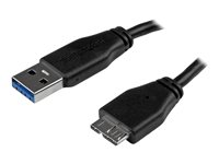 StarTech.com Slim Micro USB 3.0 kabel – 0,5 m - USB-kabel - Micro-USB typ B (hane) till USB typ A (hane) - USB 3.0 - 50 cm - formpressad - svart - för P/N: S2510BU33PW, S251BMU3FP, S251BRU33, SLSODDU33B, SM2NGFFMBU33, UNI251BMU33 USB3AUB50CMS