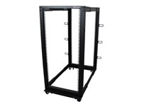 StarTech.com 25U-serverrack med öppen ram - 4 stolpar justerbart djup (59 cm till 104 cm) rack för nätverksutrustning med hjul/nivåfötter/kabelhantering (4POSTRACK25U) - Rack öppen ram - svart - 25U - för P/N: CABSCREWM5B, CABSCREWSM5, CABSCREWSM5B, CABSCREWSM62, CABSCREWSM6B, CABSCRWS1224 4POSTRACK25U
