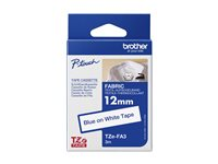 Brother TZe-FA3 - Tyg - lim - blått på vitt - Rulle (1,2 cm x 3 m) 1 kassett(er) påstrykningstejp - för Brother PT-P950; P-Touch Cube PT-P910; P-Touch Cube Plus PT-P710; P-Touch Cube Pro PT-P910 TZEFA3