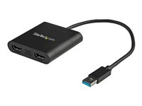StarTech.com USB 3.0 to Dual HDMI Adapter, 1x 4K 30Hz & 1x 1080p, External Video & Graphics Card, USB Type-A to HDMI Dual Monitor Display Adapter Dongle, Supports Windows Only, Black - USB to Dual HDMI Adapter (USB32HD2) - Adapterkabel - TAA-kompatibel - USB typ A hane till HDMI hona - 25 cm - svart - 4K30 Hz (3840 x 2160) stöd - för P/N: HDDVIMM3, HDMM12, HDMM15, HDMM1MP, HDMM2MP, HDMM3, HDMM3MP, HDMM50A, HDMM6, HDPMM50 USB32HD2