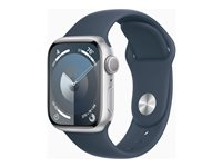 Apple Watch Series 9 (GPS) - 41 mm - silveraluminium - smart klocka med sportband - fluoroelastomer - stormbl¨ - bandstorlek: S/M - 64 GB - Wi-Fi, UWB, Bluetooth - 31.9 g MR903KS/A