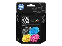 HP 302/304 Combo Pack - 2-pack - svartfärgad, färg (cyan, magenta, gul) - original - blister - bläckpatron B82L1AE#30B