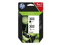 HP 302 - 2-pack - svart, färg (cyan, magenta, gul) - original - bläckpatron - för Deskjet 11XX, 21XX, 36XX; ENVY 45XX; Officejet 38XX, 46XX, 52XX X4D37AE#30N