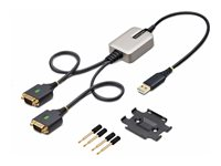 StarTech.com 2ft (60cm) 2-Port USB to Serial Adapter Cable, Interchangeable DB9 Screws/Nuts, COM Retention, USB-A to DB9 RS232, FTDI, Level-4 ESD Protection, Windows/macOS/ChromeOS/Linux - Rugged TPE Construction (2P1FFC-USB-SERIAL) - USB / seriell kabel - USB (hane) till DB-9 (hane) - 60 cm - svart 2P1FFC-USB-SERIAL