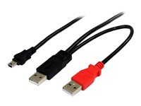 StarTech.com 3 ft USB Y Cable for External Hard Drive - USB A to mini B - USB cable - USB (M) to mini-USB Type B (M) - USB 2.0 - Black (USB2HABMY3) - USB-kabel - USB (hane) till mini-USB typ B (hane) - USB 2.0 - 91 cm - svart - för P/N: SAT1810U2, SLMSOPTB, PEXUSB7LP USB2HABMY3