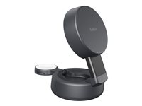 Belkin UltraCharge Pro - Trådlöst laddställ - 2-in-1, convertible, magnetic, with Qi2 + växelströmsadapter - 25 watt - träkol WIZ043KQCH