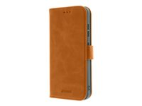 Insmat Premium - Vikbart fodral för mobiltelefon - läder, kartong+papper+aluminiumfolie, termoplastisk polyuretan (TPU), bomullssömmar - brun - för Samsung Galaxy S26 650-3389