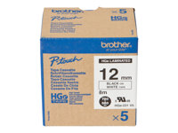 Brother HGE-231V5 - Svart på vitt - Rulle (1,2 cm x 8 m) 5 kassett(er) bandlaminat - för P-Touch PT-9500pc, PT-9700PC, PT-9800PCN; P-Touch R RL-700S HGE231V5