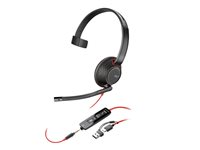 HP Poly Blackwire 5210 - Blackwire 5200 series - headset - på örat - kabelansluten - 3,5 mm kontakt, USB-C - svart - Certifierad för Microsoft-teams, Certifierad för Skype for Buisness, Cisco Jabber-certifierad, Avaya-certifierad, Works With Chromebook Certified, Zoomcertifierad, UC-certifierad 8X230AA