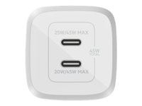 Belkin BoostCharge Pro GaN - Strömadapter - PPS- och GaN-teknik - 45 Watt - Fast Charge, PD 3.0 - 2 utdatakontakter (2 x USB-C) - vit WCH011VFWH