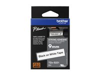 Brother TZe-S221 - Extra kraftigt självhäftande lim - svart på vitt - Rulle (0,9 cm x 8 m) 1 kassett(er) bandlaminat - för P-Touch PT-E550; P-Touch Cube PT-P910; P-Touch Cube Plus PT-P710; P-Touch Cube Pro PT-P910 TZES221