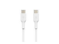 Belkin BoostCharge - USB-kabel - 24 pin USB-C (hane) till 24 pin USB-C (hane) - USB 2.0 - 3 A - 1 m - vit (paket om 2) CAB003BT1MWH2PK