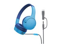 Belkin SoundForm Mini - Hörlurar med mikrofon - på örat - kabelansluten - 3,5 mm kontakt, USB-C - blå AUD010HQBL