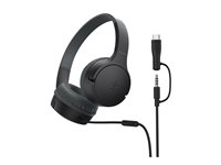 Belkin SoundForm Mini - Hörlurar med mikrofon - på örat - kabelansluten - 3,5 mm kontakt, USB-C - svart AUD010HQBK