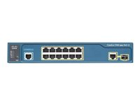 Cisco Catalyst 3560CX-12PC-S - Switch - Administrerad - 12 x 10/100/1000 (PoE+) + 2 x kombinations-Gigabit SFP - skrivbordsmodell, rackmonterbar, DIN-skenmonterbar, väggmonterbar - PoE+ (240 W) WS-C3560CX-12PC-S