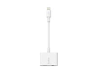 Belkin 3.5 mm Audio + Charge RockStar - Lightning- till hörlursjack/laddningsadapter - Lightning hane till 4-poligt minijack, Lightning hona - vit F8J212BTWHT